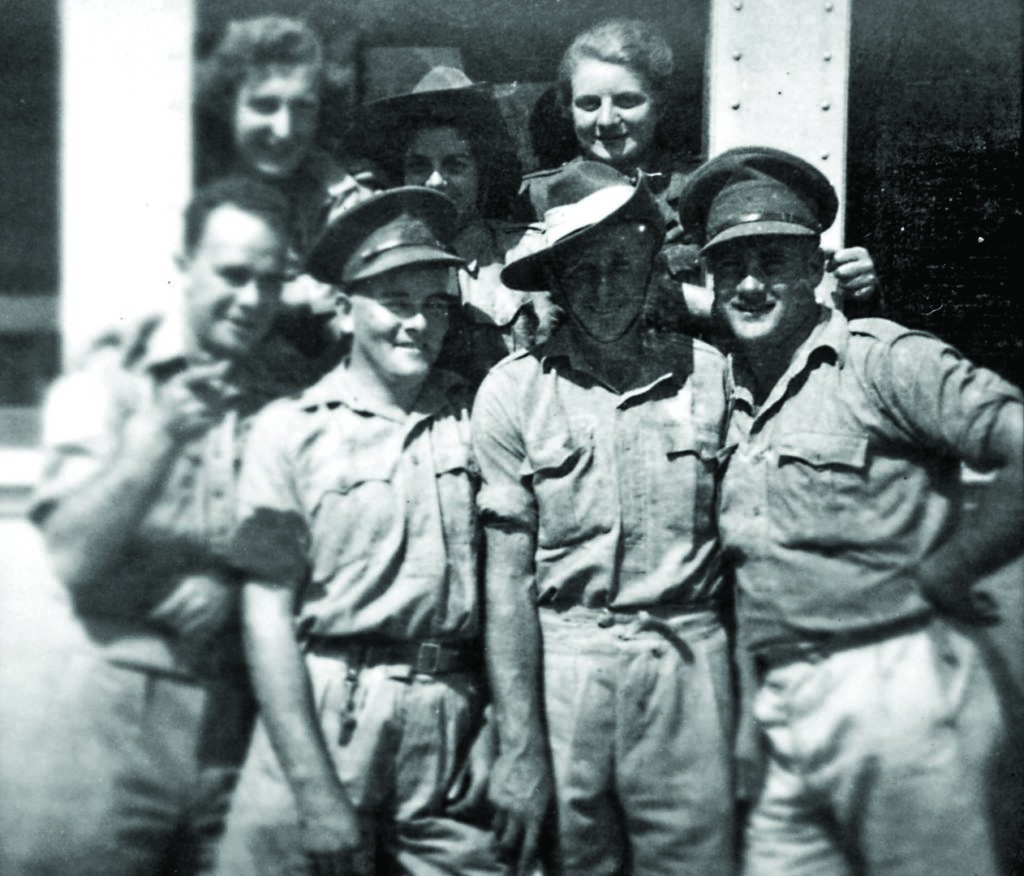 012_1942_-_Dvr_Tom_Beazley_(front,_2nd_from_left)_with_mates_at_Australian_Soldiers_Club,_Tel_Aviv,_Pa