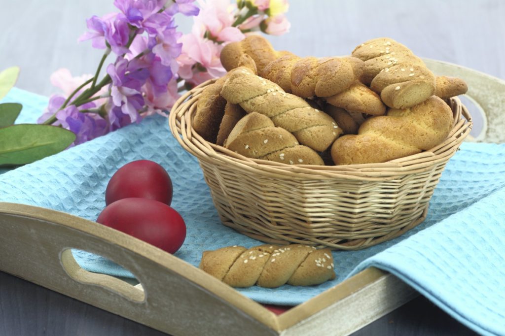 Butter shortbread biscuits and Easter egg on the table